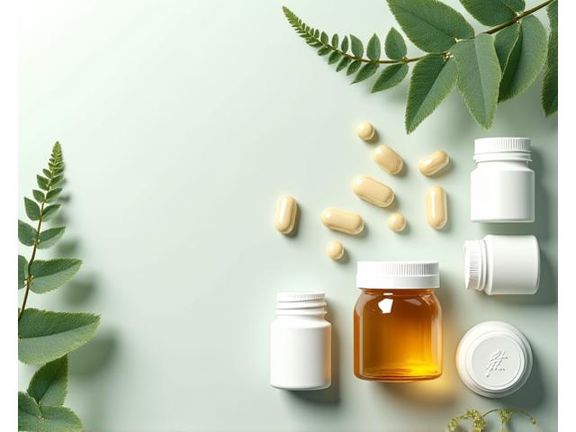 Illustration of various premium supplements: vitamins, minerals, and capsules in elegant packaging.